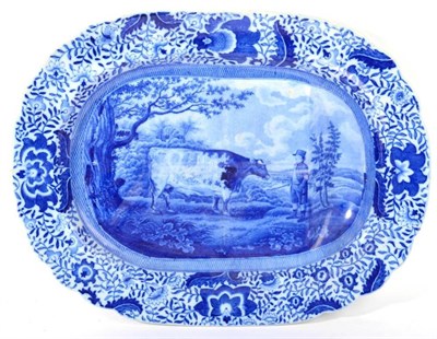 Lot 316 - A Staffordshire Pearlware Durham Ox Meat Platter, circa 1820, with tree and gravy well, printed...