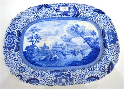 Lot 318 - A Staffordshire Pearlware Durham Ox Series Meat Platter, circa 1820, printed in underglaze blue...