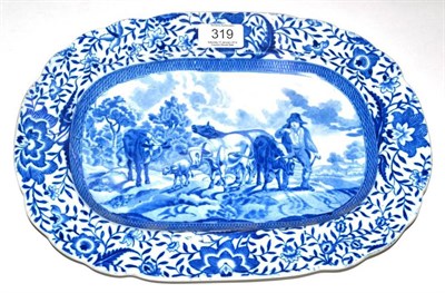 Lot 319 - A Staffordshire Pearlware Durham Ox Series Oval Dish, circa 1820, printed in underglaze blue...
