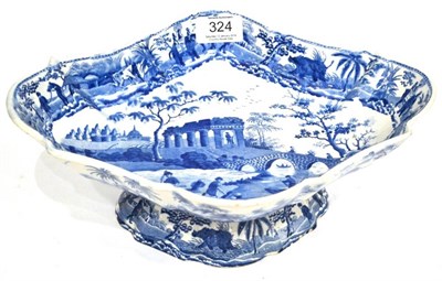 Lot 324 - A Spode Pearlware Pedestal Dish, circa 1815, of lobed oval form, printed in underglaze blue...