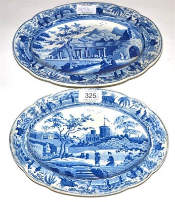 Lot 325 - A Spode Pearlware Oval Dish, circa 1815, printed in underglaze blue with Part of the Harbour at...