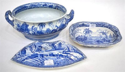 Lot 327 - A Spode Pearlware Soup Tureen, circa 1815, printed in underglaze blue with The Hog at Bay from...