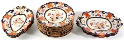 Lot 329 - A Staffordshire Ironstone Dessert Service, circa 1850, printed and overpainted with Imari style...