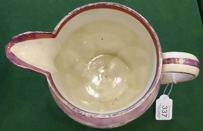 Lot 337 - A Dixon, Austin & Co Sunderland Lustre Jug, circa 1820, printed and painted with THE FARMERS...