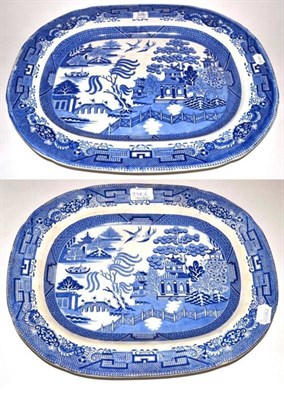 Lot 338 - A Mid 19th Century Davenport Blue and White Meat Plate, 56cm wide; and A Similar Davenport...