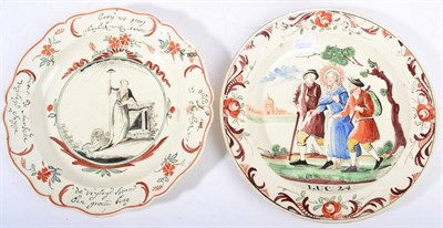 Lot 346 - A Dutch Decorated Herculaneum Creamware Plate, circa 1800, painted with a scene from the...
