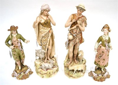 Lot 358 - A Pair of Royal Dux Style Porcelain Figures of a Shepherd and Shepherdess, circa 1910, standing...
