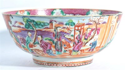 Lot 360 - A Chinese Porcelain Punch Bowl, Qianlong, painted in the Mandarin palette with figures in...