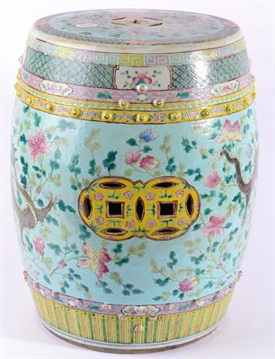 Lot 368 - A Chinese Porcelain Garden Seat, 19th century, of typical barrel form, painted in famille rose...