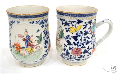 Lot 373 - A Pair of Chinese Porcelain Bell Shaped Mugs, Qianlong, painted in famille rose enamels with...