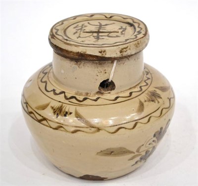 Lot 375 - A Chinese Cizhou Type Money Box, Song Dynasty, of ovoid form with cylindrical neck, painted...