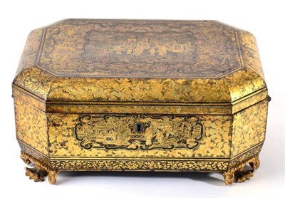 Lot 387 - A Chinese Export Lacquer Tea Caddy, early 19th century, of canted rectangular form, typically...