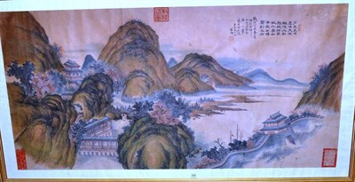 Lot 389 - Chinese School (19th century): Mountainous River Landscape, with section of the Great Wall and...