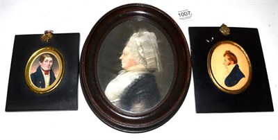 Lot 1007 - Thomas Fox (act.1833-1846):A Miniature Bust Portrait of a Gentleman, with red stock and blue...