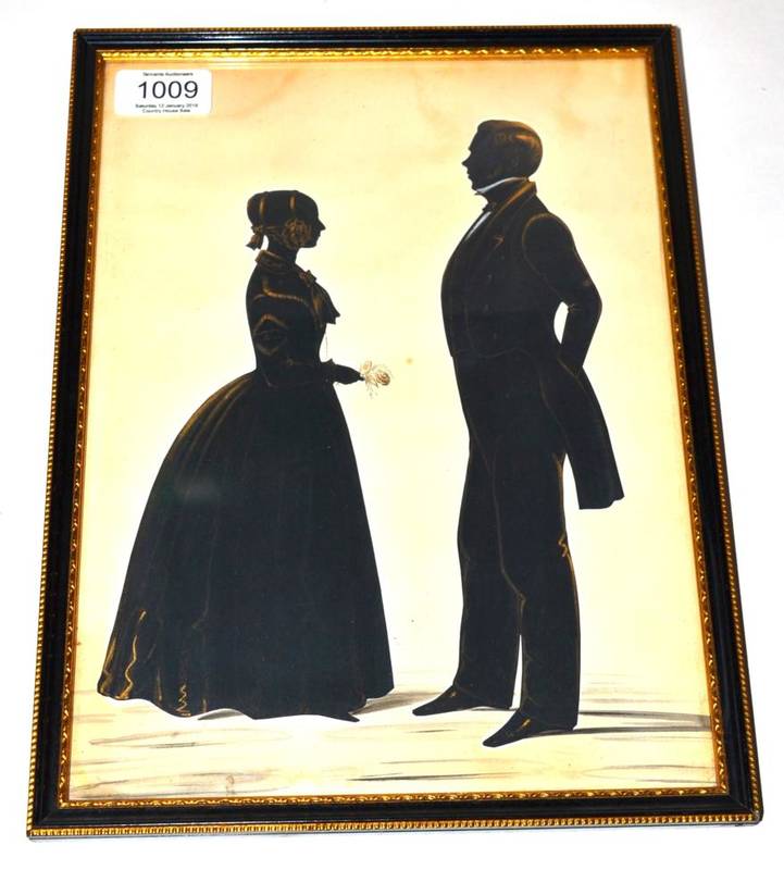 Lot 1009 - English School (circa 1840): A Silhouette Group of a Lady and Gentleman, standing looking...