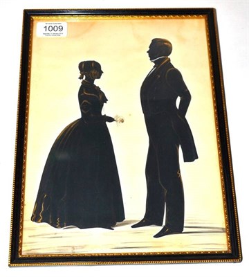 Lot 1009 - English School (circa 1840): A Silhouette Group of a Lady and Gentleman, standing looking...