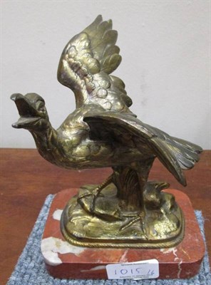 Lot 1015 - French School (19th century): A Gilt Bronze Figure of a Bird, on a rouge marble base, 18cm...