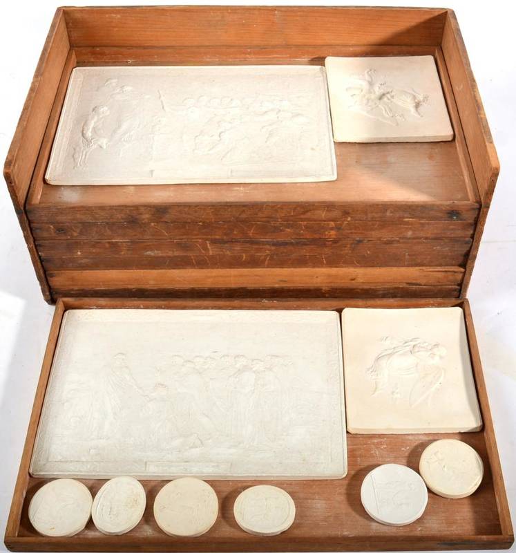 Lot 1019 - A Set of Six Plaster Bas-Relief Plaques, 19th century, depicting titled scenes from the Bible, 18cm