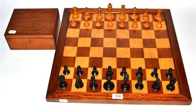 Lot 1032 - A Jacques Box Wood and Ebony Chess Set and British Chess Co Marquetry Chess Board, Knights and...