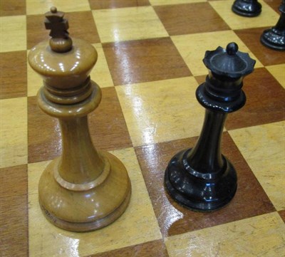 Lot 1032 - A Jacques Box Wood and Ebony Chess Set and British Chess Co Marquetry Chess Board, Knights and...