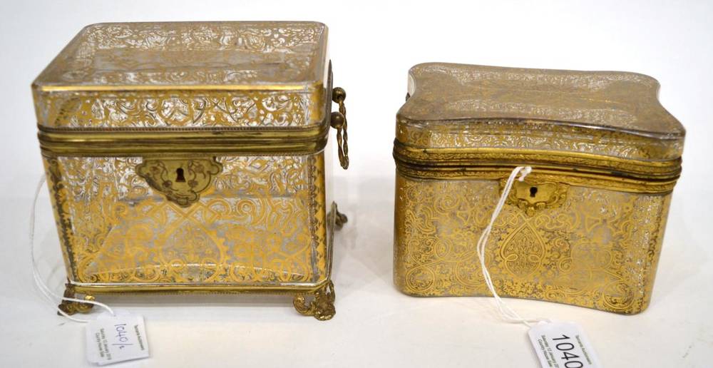 Lot 1040 - A French Gilt Metal Mounted Glass Casket, mid 19th century, of rounded rectangular form gilt...