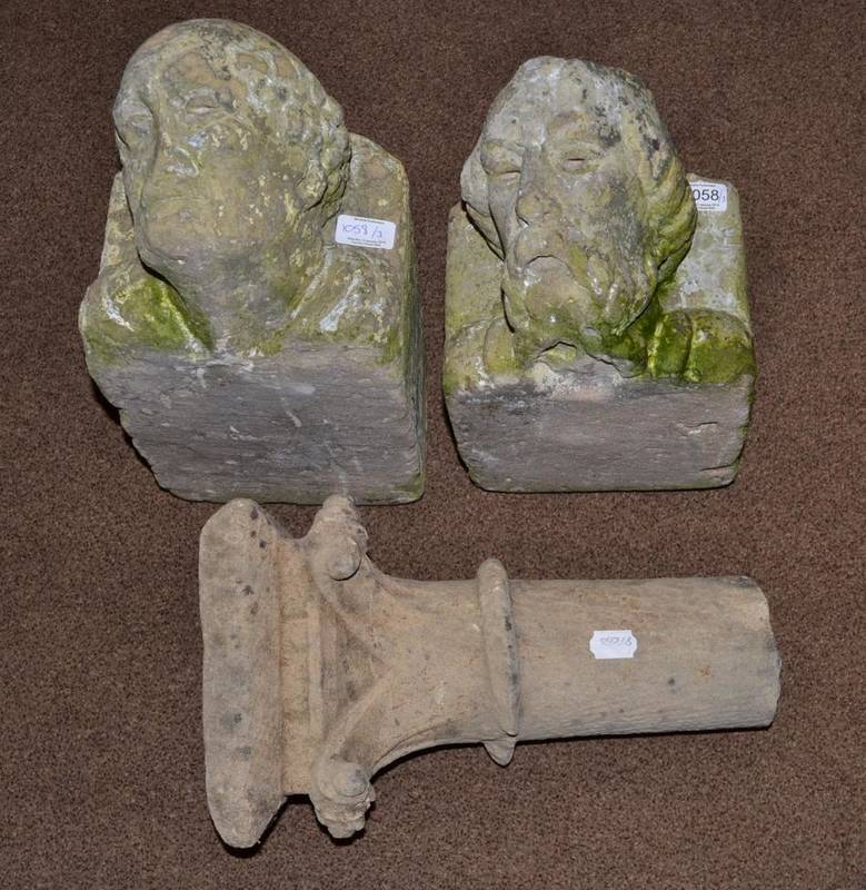 Lot 1058 - A Pair of Carved Limestone Corbels, in 14th century style, carved with the heads of a man and...
