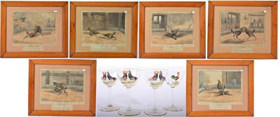 Lot 1061 - After Henry Alken: A Set of Six Cockfighting Prints; and Four Drinking Glasses, with...