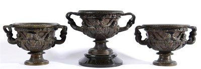 Lot 1065 - A Pair of Bronze Warwick Vases, 19th century, of traditional form, 13cm high; and A Similar Warwick