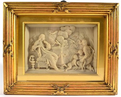 Lot 1069 - A Wax Bas-Relief Panel, Italian, 19th century, as a scene of classical sacrifice, 12cm by 18cm,...