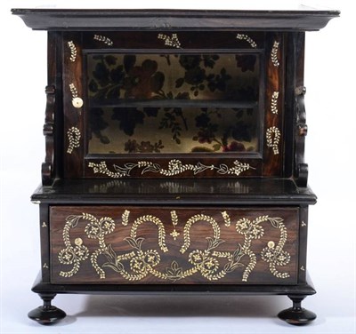 Lot 1083 - A Continental Bone Inlaid Rosewood Table Cabinet, 19th century, with cavetto cornice over a...