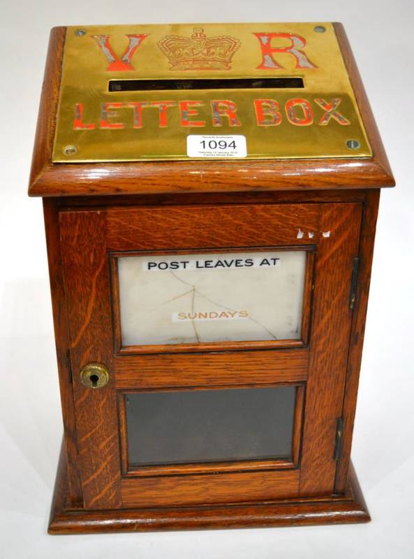 Lot 1094 - A Victorian Brass Mounted Oak Country House Letterbox, of rectangular form, the sloping top...