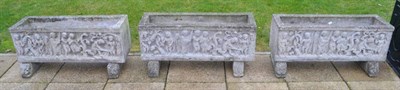Lot 1165 - A Set of Five Composition Troughs, in Medieval style, cast in relief with various figures, on...