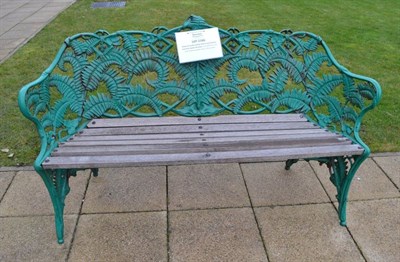 Lot 1166 - A Pair of Coalbrookdale Style Green Painted Cast Iron Garden Benches, cast with fern and with...