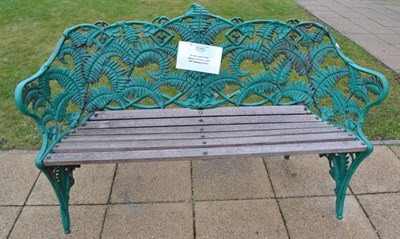 Lot 1166 - A Pair of Coalbrookdale Style Green Painted Cast Iron Garden Benches, cast with fern and with...