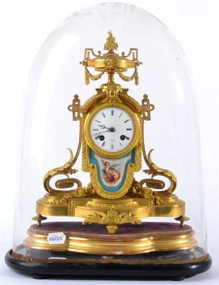 Lot 1258 - A Gilt Metal Porcelain Mounted Striking Mantel Clock, signed Hry Marc, Paris, circa 1890, urn...