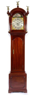 Lot 1260 - A Mahogany Eight Day Longcase Clock with Rocking Ship, arched pediment with brass ball eagle...