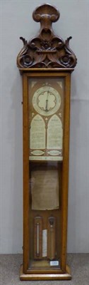 Lot 1263 - An Oak Cased Fitzroy Aneroid Barometer, circa 1880, carved floral and scroll pediment, aneroid...