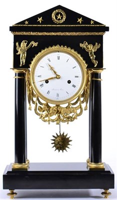 Lot 1267 - A Napoleon III Period Black Slate and Ormolu Portico Striking Mantel Clock, signed Mercier a Paris