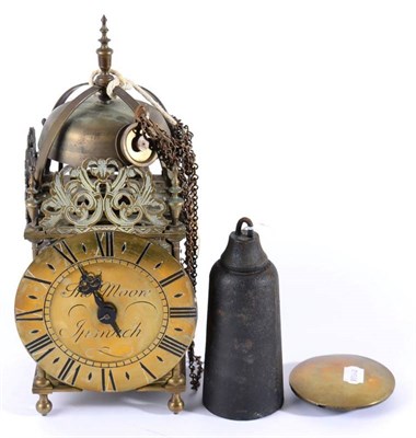 Lot 1272 - A Brass Reproduction Striking Lantern Clock, 20th century, pierced frets, side doors,...