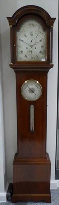 Lot 1288 - A Mahogany Longcase Clock with combined Wheel Barometer and Thermometer, arched pediment, brass...