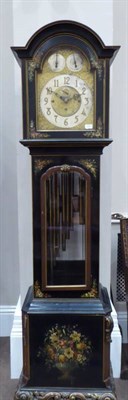 Lot 1291 - An Ebonised and Floral Painted Chiming Longcase Clock, signed Winterhalder Germany, circa 1910,...