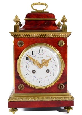 Lot 1294 - A Tortoiseshell and Gilt Metal Mounted Striking Mantel Clock, retailed by Goldsmiths &...