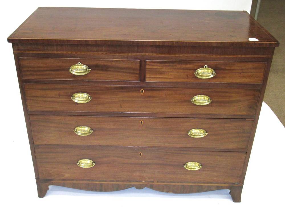 Lot 1381 - A Mahogany and Crossbanded Straight Front Chest of Drawers, circa 1820, of two short over three...
