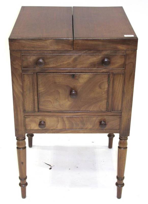 Lot 1392 - A Mahogany Washstand, circa 1820-30, with two hinged leaves enclosing apertures for a wash...