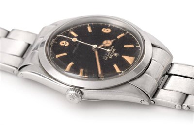 Lot 92 - A Rare Stainless Steel Automatic Centre Seconds Wristwatch, signed Rolex, Oyster Perpetual,...