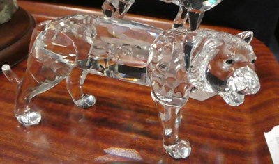 Lot 3 - Three Swarovski animal figures of an owl, camel and lion; Edinburgh crystal pen holder; four...