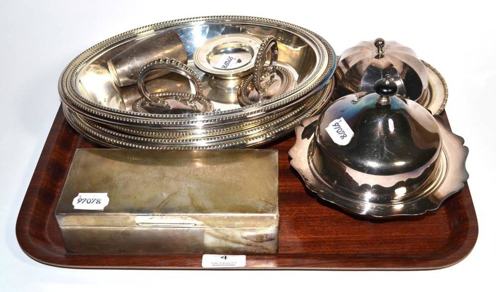 Lot 4 - Miscellaneous silver and silver plate comprising: a silver cigarette box, Richard Comyns,...