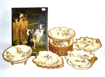 Lot 8 - A Royal Worcester blush ivory dessert service (18) and a Fannie Moody (1841-1948), crystoleum,...