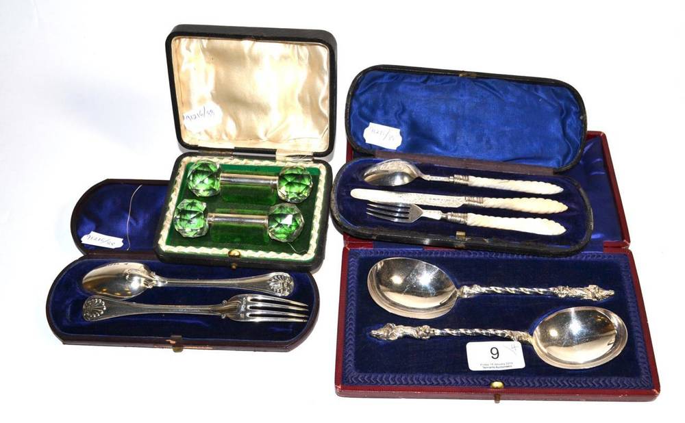Lot 9 - A pair of Edwardian silver Apostle serving spoons, John Round, Sheffield 1904; two Victorian silver