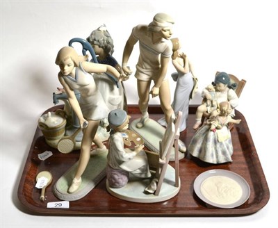 Lot 29 - Seven Lladro figures and a small dish